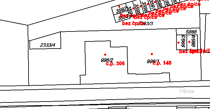 Týnské Předměstí 306, Domažlice na parcele st. 996/2 v KÚ Domažlice, Katastrální mapa