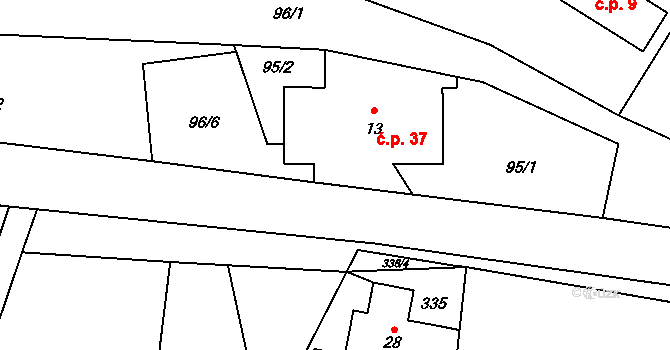 Chlístov 37, Hořičky na parcele st. 13 v KÚ Chlístov u Hořiček, Katastrální mapa