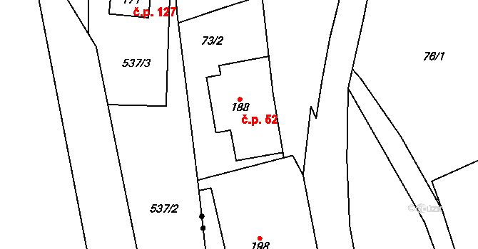 Teplice nad Metují 52 na parcele st. 188 v KÚ Teplice nad Metují, Katastrální mapa