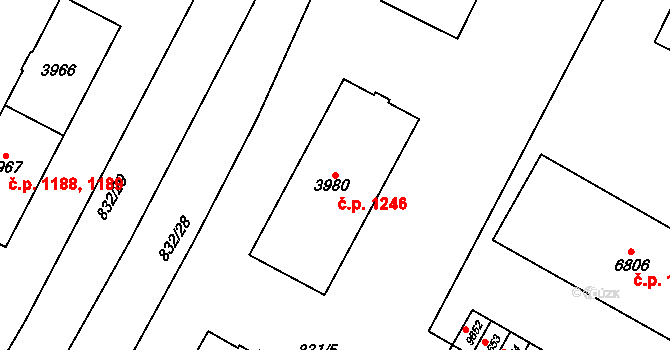 Bílé Předměstí 1246, Pardubice na parcele st. 3980 v KÚ Pardubice, Katastrální mapa