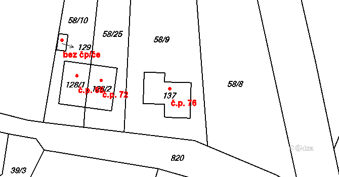 Popice 76, Jihlava na parcele st. 137 v KÚ Popice u Jihlavy, Katastrální mapa