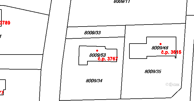 Frýdek 3767, Frýdek-Místek na parcele st. 8009/53 v KÚ Panské Nové Dvory, Katastrální mapa