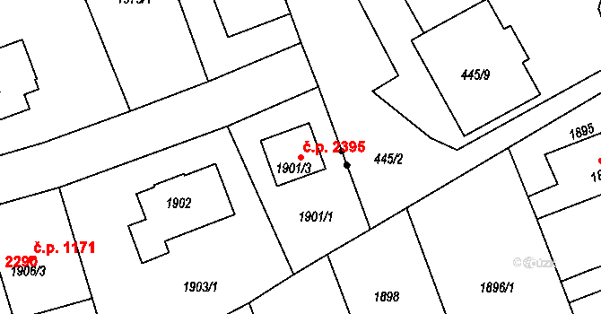Chodov 2395, Praha na parcele st. 1901/3 v KÚ Chodov, Katastrální mapa