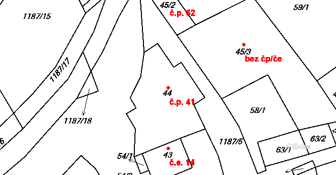 Liběšovice 41, Blšany na parcele st. 44 v KÚ Liběšovice, Katastrální mapa