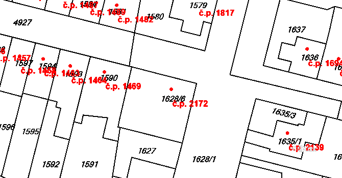 Louny 2172 na parcele st. 1628/6 v KÚ Louny, Katastrální mapa