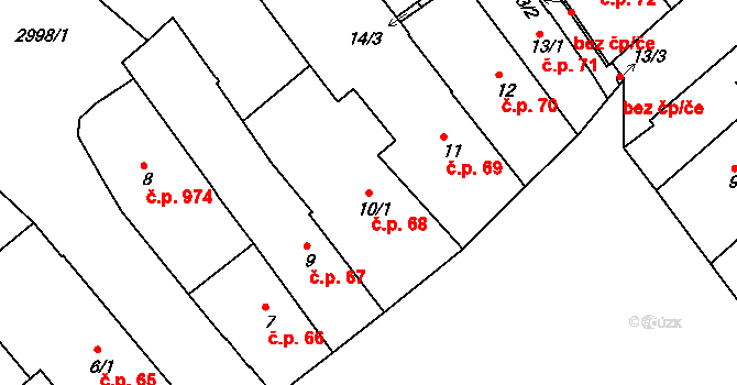 Rychnov nad Kněžnou 68 na parcele st. 10/1 v KÚ Rychnov nad Kněžnou, Katastrální mapa