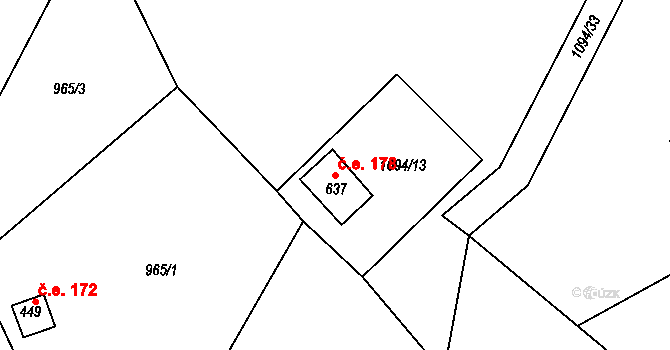 Rajnochovice 178 na parcele st. 637 v KÚ Rajnochovice, Katastrální mapa