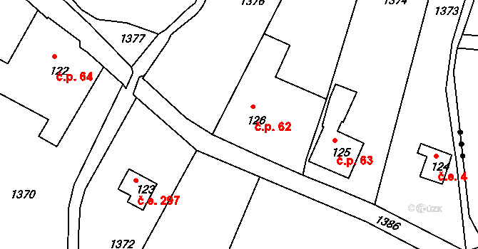 Křemenec 62, Konice na parcele st. 126 v KÚ Křemenec, Katastrální mapa