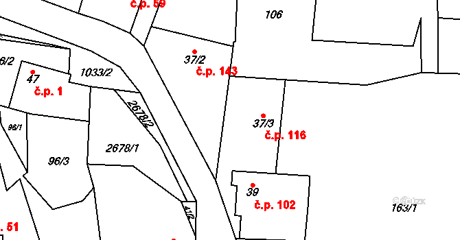 Šubířov 116 na parcele st. 37/3 v KÚ Šubířov, Katastrální mapa
