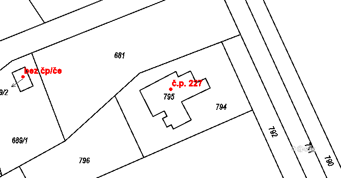 Přerov VII-Čekyně 227, Přerov na parcele st. 795 v KÚ Čekyně, Katastrální mapa