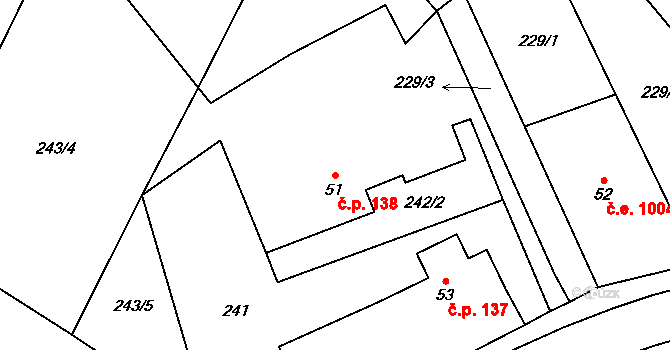 Chedrbí 138, Krchleby na parcele st. 51 v KÚ Chedrbí, Katastrální mapa