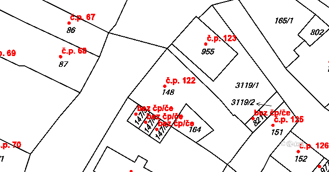 Teplá 122 na parcele st. 148 v KÚ Teplá, Katastrální mapa