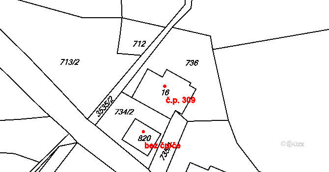 Příchovice 309, Kořenov na parcele st. 16 v KÚ Příchovice u Kořenova, Katastrální mapa