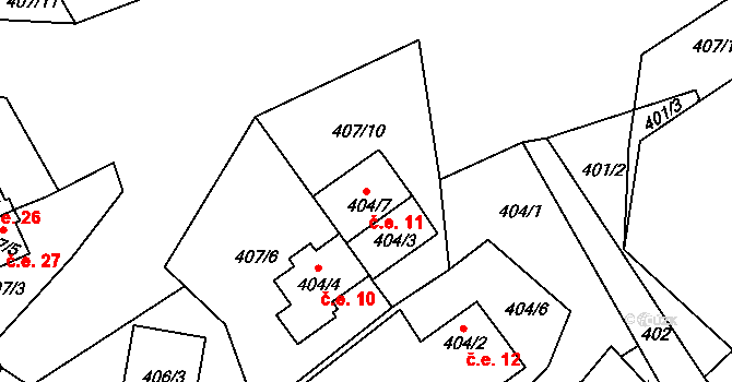 Pernek 11, Horní Planá na parcele st. 404/7 v KÚ Pernek, Katastrální mapa
