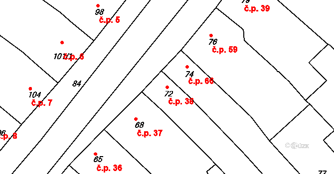 Nebovidy 38 na parcele st. 72 v KÚ Nebovidy u Brna, Katastrální mapa