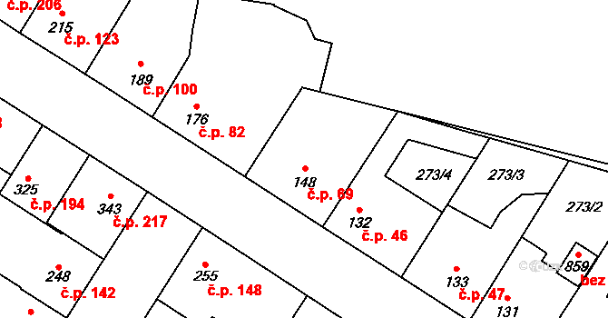 Humny 69, Pchery na parcele st. 148 v KÚ Pchery, Katastrální mapa
