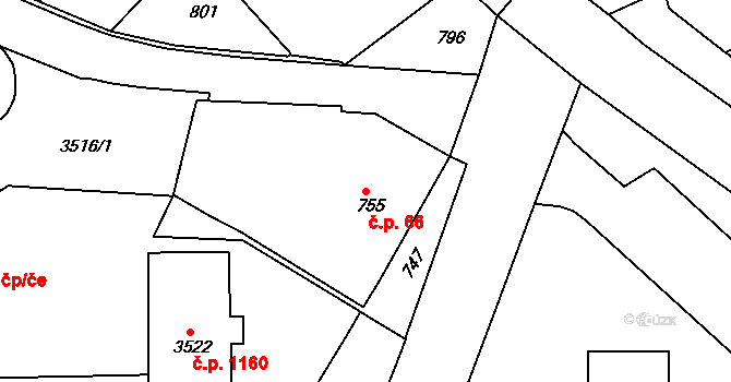 Rýmařov 66 na parcele st. 755 v KÚ Rýmařov, Katastrální mapa