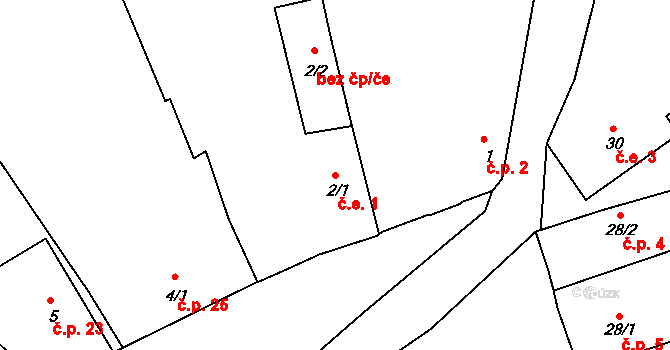 Milevo 1, Kladruby na parcele st. 2/1 v KÚ Milevo, Katastrální mapa