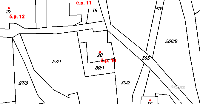 Chotovice 10 na parcele st. 20 v KÚ Chotovice, Katastrální mapa