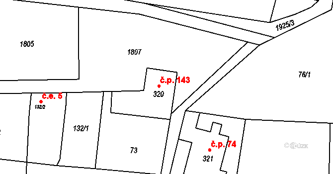 Valy 143, Krompach na parcele st. 320 v KÚ Krompach, Katastrální mapa