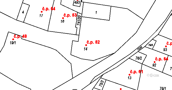 Chotěšov 52 na parcele st. 14 v KÚ Chotěšov u Vrbičan, Katastrální mapa