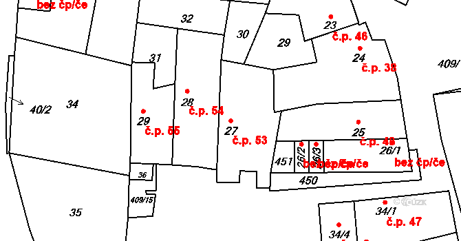 Lounky 53, Chodouny na parcele st. 27 v KÚ Lounky, Katastrální mapa
