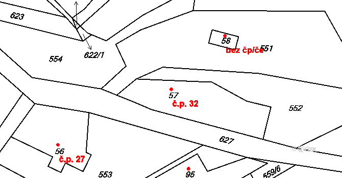 Hlásná Lhota 32, Podhradí na parcele st. 57 v KÚ Hlásná Lhota u Jičína, Katastrální mapa