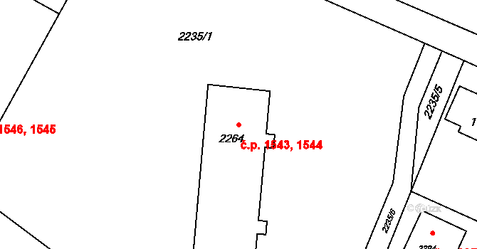 Rožnov pod Radhoštěm 1543,1544 na parcele st. 2264 v KÚ Rožnov pod Radhoštěm, Katastrální mapa