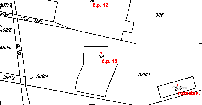 Vidoň 13, Tetín na parcele st. 69 v KÚ Tetín, Katastrální mapa