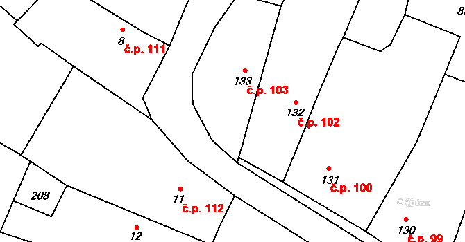 Borotín 103 na parcele st. 133 v KÚ Borotín u Tábora, Katastrální mapa