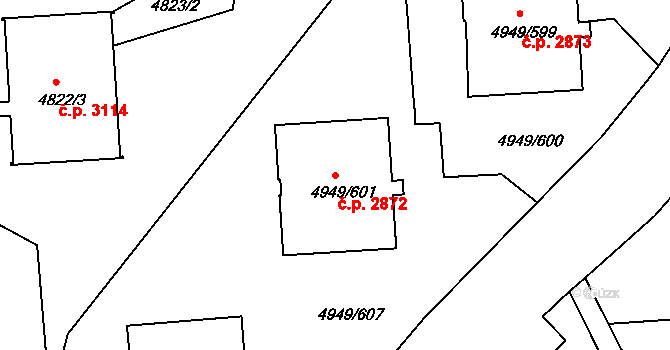 Severní Terasa 2872, Ústí nad Labem na parcele st. 4949/601 v KÚ Ústí nad Labem, Katastrální mapa