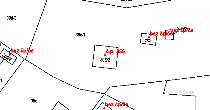 Pudlov 355, Bohumín na parcele st. 398/2 v KÚ Pudlov, Katastrální mapa
