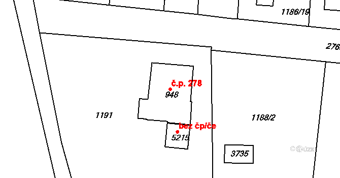 Chrudim IV 278, Chrudim na parcele st. 948 v KÚ Chrudim, Katastrální mapa