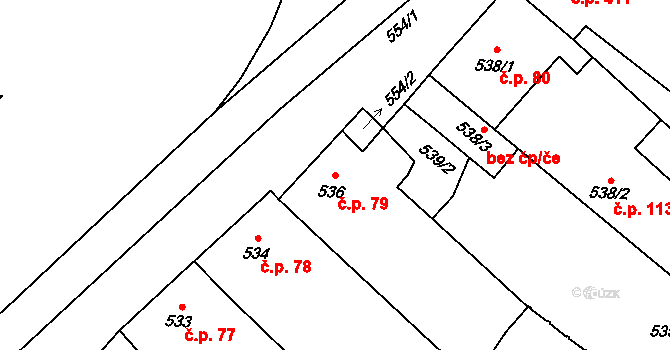 Tuřany 79, Brno na parcele st. 536 v KÚ Tuřany, Katastrální mapa