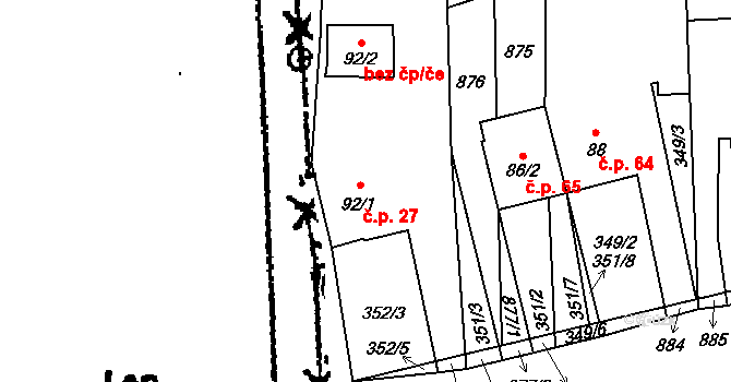 Pamětice 27 na parcele st. 92/1 v KÚ Pamětice na Moravě, Katastrální mapa