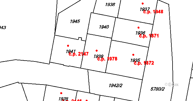 Tábor 1978 na parcele st. 1939 v KÚ Tábor, Katastrální mapa