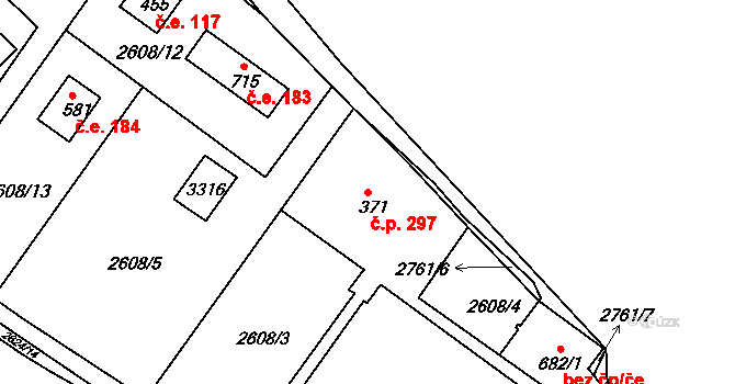 Roštín 297 na parcele st. 371 v KÚ Roštín, Katastrální mapa