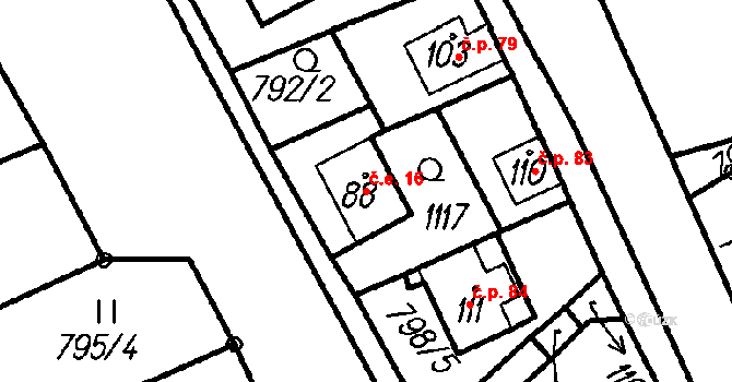 Hory 16, Oloví na parcele st. 88 v KÚ Hory u Oloví, Katastrální mapa