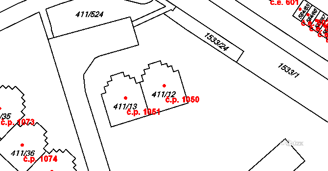 Ráj 1050, Karviná na parcele st. 411/12 v KÚ Ráj, Katastrální mapa