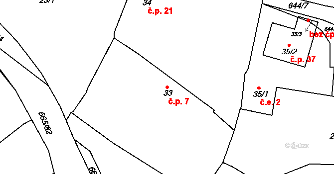 Třebýcinka 7, Švihov na parcele st. 33 v KÚ Třebýcinka, Katastrální mapa