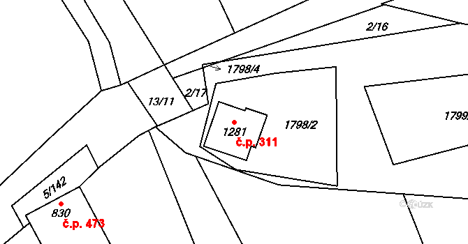 Halenkov 311 na parcele st. 1281 v KÚ Halenkov, Katastrální mapa