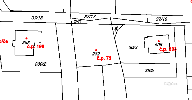 Leskovec 72 na parcele st. 282 v KÚ Leskovec, Katastrální mapa