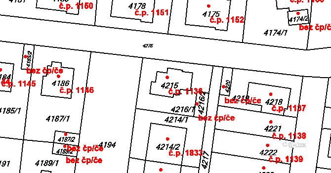 Záběhlice 1136, Praha na parcele st. 4215 v KÚ Záběhlice, Katastrální mapa