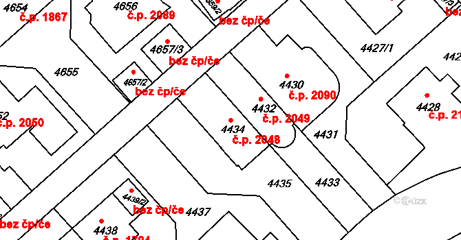 Smíchov 2048, Praha na parcele st. 4434 v KÚ Smíchov, Katastrální mapa
