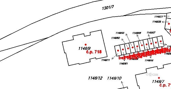 Vokovice 718, Praha na parcele st. 1148/9 v KÚ Vokovice, Katastrální mapa