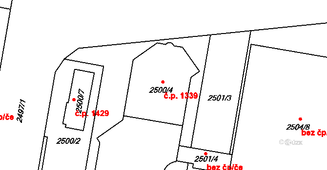 Hostivař 1339, Praha na parcele st. 2500/4 v KÚ Hostivař, Katastrální mapa