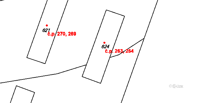 Jince 263,264 na parcele st. 624 v KÚ Jince, Katastrální mapa