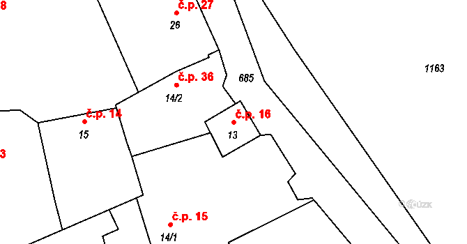 Němětice 16 na parcele st. 13 v KÚ Němětice, Katastrální mapa