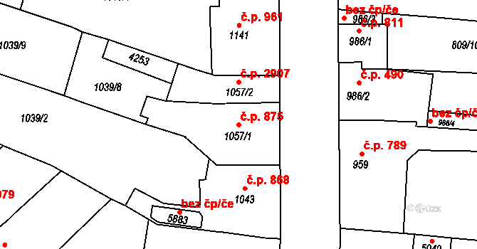 Dvůr Králové nad Labem 875 na parcele st. 1057/1 v KÚ Dvůr Králové nad Labem, Katastrální mapa