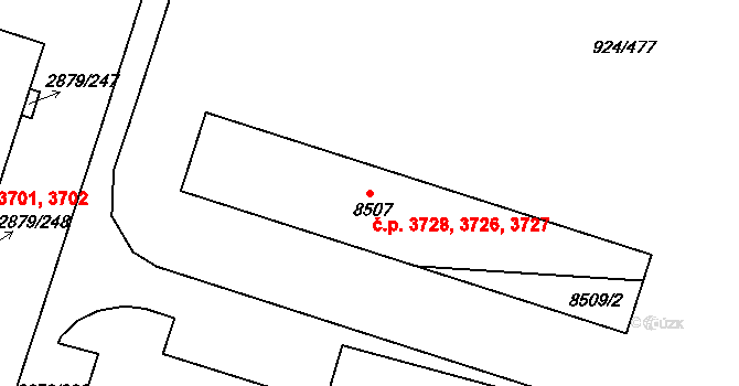 Hodonín 3726,3727,3728 na parcele st. 8507 v KÚ Hodonín, Katastrální mapa